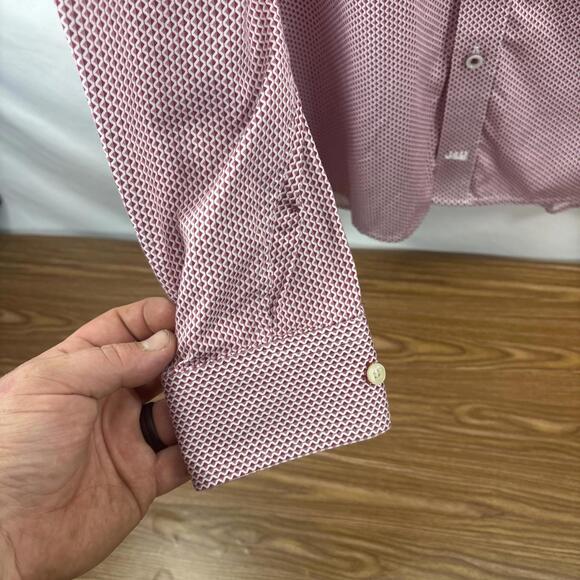 Johnston & Murphy Red Geometric Dress Shirt, Men's XL - Picture 5 of 12